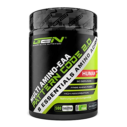 Multi Amino-EAA Pattern Code - 500 comprimidos con 1000 mg cada uno - Master Amino Protein Formula con 8 aminoácidos esenciales procedentes de legumbres - BCAA - Alta dosis - Vegano