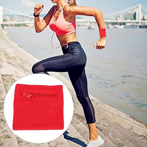 Muñequera (Muñequera) con Cremallera, Muñequera con Cremallera Muñequera Unisex Monedas Llaves Almacenamiento Cremallera Bolsillo Deportivo Muñequera Monedero Gimnasio Running Baloncesto(Rojo)