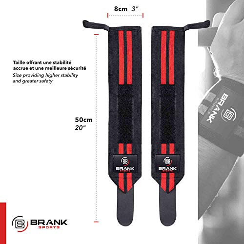 Muñequeras Crossfit Hombre y Mujer Rojas y Negras | Agarres para Gym | Straps Powerlifting para levantamiento de pesas | Protección de Muñeca garantizada costuras reforzadas | largas y cómodas