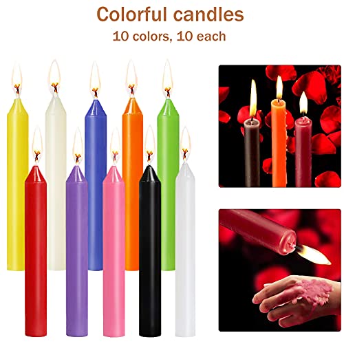 MUOIVG Velas de 100 Piezas,Colores Surtidos de hechizos Velas sin Goteo pequeño para Chimes, Magia, Congregación, vigilia con Velas, rituales, Cera de soja natural,Sin olor ​ni humo,4 Pulgadas de Alto