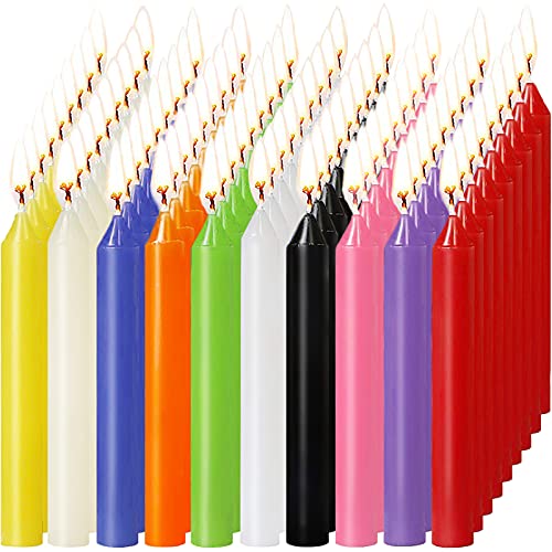 MUOIVG Velas de 100 Piezas,Colores Surtidos de hechizos Velas sin Goteo pequeño para Chimes, Magia, Congregación, vigilia con Velas, rituales, Cera de soja natural,Sin olor ​ni humo,4 Pulgadas de Alto