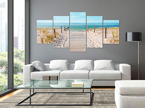 murando Cuadro en Lienzo Playa Mar 200x100 cm Impresión de 5 Piezas Material Tejido no Tejido Impresión Artística Imagen Gráfica Decoracion de Pared Paisaje Naturaleza c-B-0051-b-n