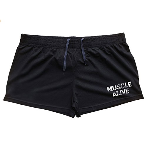 Muscle Alive Hombres Gimnasio Culturismo Rutina de Ejercicio Men Pantalones Cortos Algodón