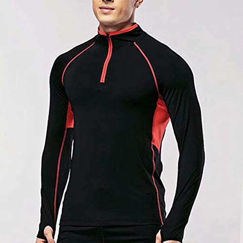 Muscle Alive Hombres Trimestr Cremallera Corriendo Activo Playeras Rutina de Ejercicio Negro L