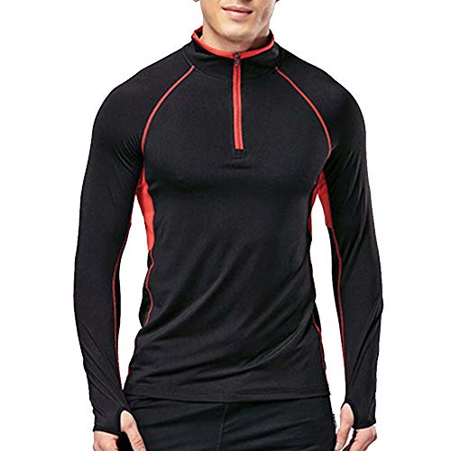 Muscle Alive Hombres Trimestr Cremallera Corriendo Activo Playeras Rutina de Ejercicio Negro L