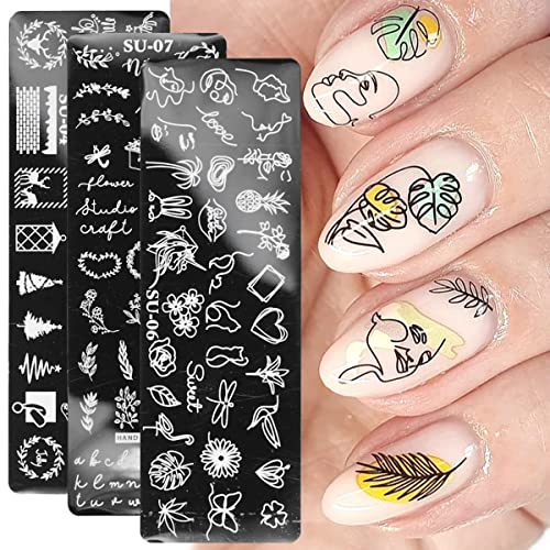 MWOOT 6 Piezas Nail Stamping Plates,Multi-Elemento Placas de Uñas,Nail Art Stamping Plantillas,Uñas Arte Del Sello Placas Estampado Manicura Decoracion