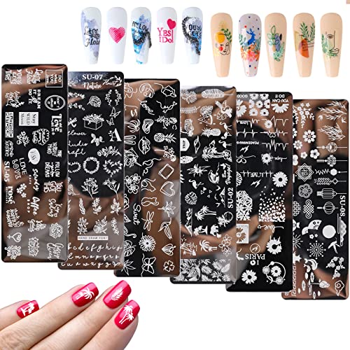 MWOOT 6 Piezas Nail Stamping Plates,Multi-Elemento Placas de Uñas,Nail Art Stamping Plantillas,Uñas Arte Del Sello Placas Estampado Manicura Decoracion