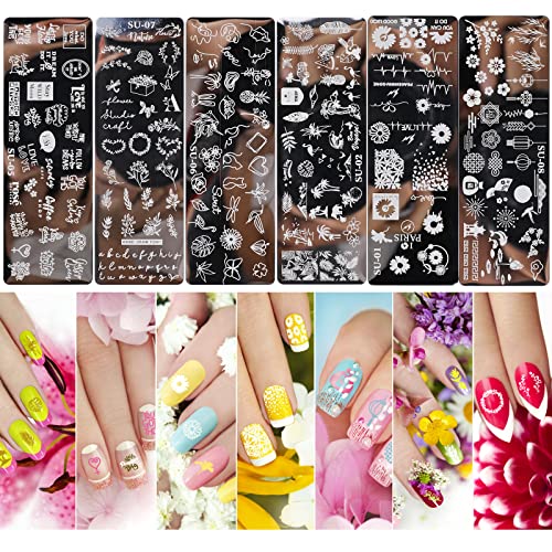 MWOOT 6 Piezas Nail Stamping Plates,Multi-Elemento Placas de Uñas,Nail Art Stamping Plantillas,Uñas Arte Del Sello Placas Estampado Manicura Decoracion