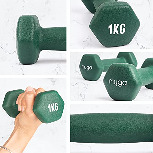 Myga RY1709 - Mancuernas hexagonales con revestimiento de goma hexagonal de hierro fundido, pesas de mano, ejercicios de fuerza para el hogar y el gimnasio, se venden como individuales, 1 kg