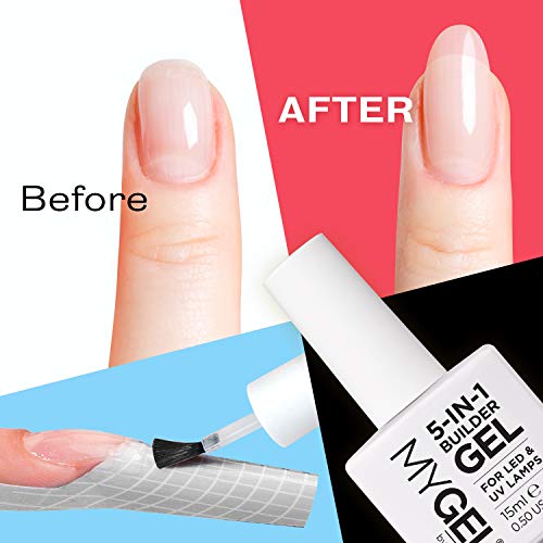 Mylee 5 En 1 Esmalte de Uñas Fortalecedor UV LED, Gel Transparente para Uñas Duras y Fuertes, Da Forma y Alarga Tus Uñas, Para Decoración de Uñas, Fácil de Retira, Manicura Profesional (Translúcido)