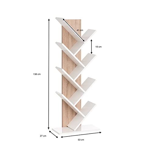 Myoshome - Estanteria para Libros, Estante para BLU-Ray, Libreria de Pie en Roble Sonoma Blanco 53 x 27 x 138 cm. Cronos