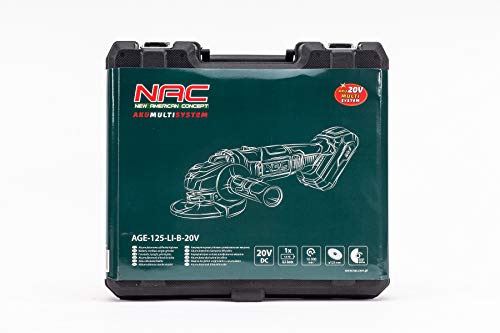 NAC, amoladora angular inalámbrica, batería de 20V, 4Ah, Li-Ion, discos de 125 mm, 10,000 velocidades, protección de disco