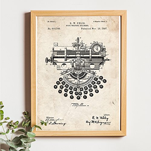 Nacnic Vintage - Pack de 4 Láminas con Patentes de Máquinas de Escribir. Set de Posters con inventos y Patentes Antiguas.