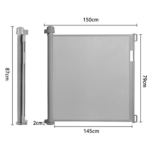 NAIZY Retráctil puertas de seguridad para niños 0-150 cm Puerta Seguridad Bebé Extensibles Barrera Escalera Vallas de Seguridad para Interiores y Exteriores - Gris