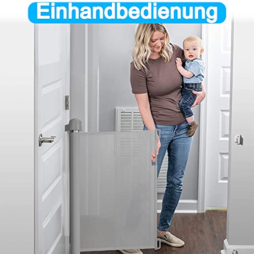 NAIZY Retráctil puertas de seguridad para niños 0-150 cm Puerta Seguridad Bebé Extensibles Barrera Escalera Vallas de Seguridad para Interiores y Exteriores - Gris