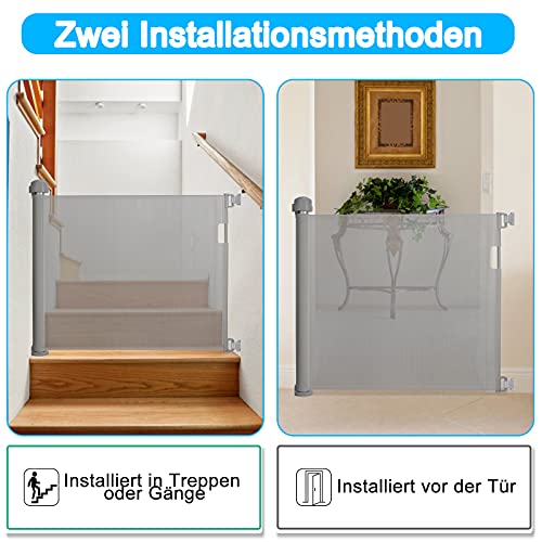 NAIZY Retráctil puertas de seguridad para niños 0-150 cm Puerta Seguridad Bebé Extensibles Barrera Escalera Vallas de Seguridad para Interiores y Exteriores - Gris