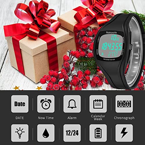 NAKOSITE PEDWA2433 Reloj Podometro Cuenta Pasos Fitness Inteligente Smartwatch sin Bluetooth para mujer hombre niños. Contador de paso preciso y Pulsera actividad. Negra y Hermosa