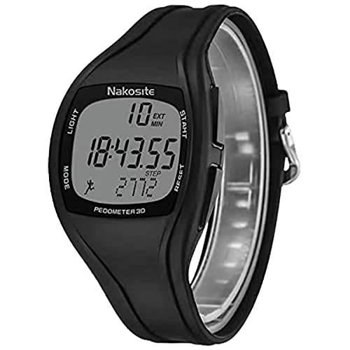 NAKOSITE PEDWA2433 Reloj Podometro Cuenta Pasos Fitness Inteligente Smartwatch sin Bluetooth para mujer hombre niños. Contador de paso preciso y Pulsera actividad. Negra y Hermosa