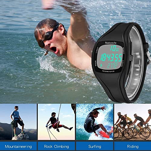 NAKOSITE PEDWA2433 Reloj Podometro Cuenta Pasos Fitness Inteligente Smartwatch sin Bluetooth para mujer hombre niños. Contador de paso preciso y Pulsera actividad. Negra y Hermosa