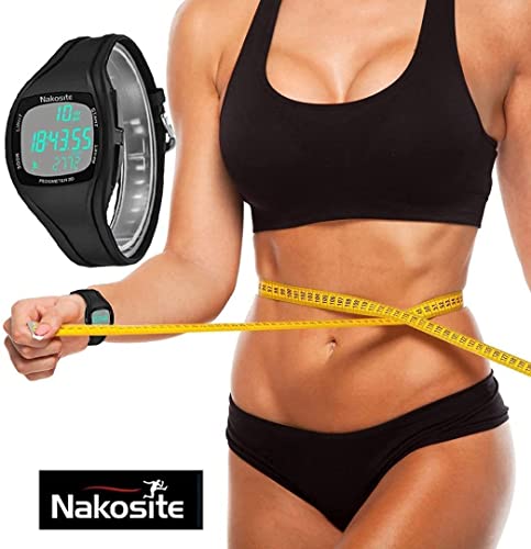 NAKOSITE PEDWA2433 Reloj Podometro Cuenta Pasos Fitness Inteligente Smartwatch sin Bluetooth para mujer hombre niños. Contador de paso preciso y Pulsera actividad. Negra y Hermosa