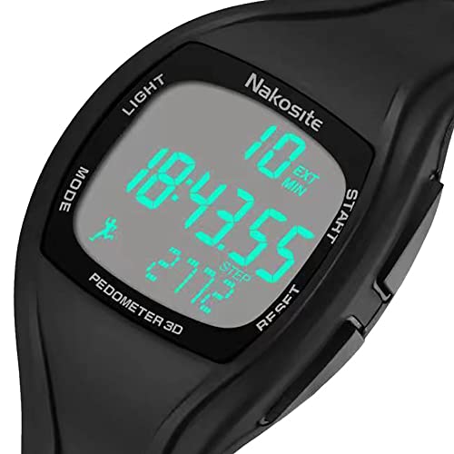 NAKOSITE PEDWA2433 Reloj Podometro Cuenta Pasos Fitness Inteligente Smartwatch sin Bluetooth para mujer hombre niños. Contador de paso preciso y Pulsera actividad. Negra y Hermosa