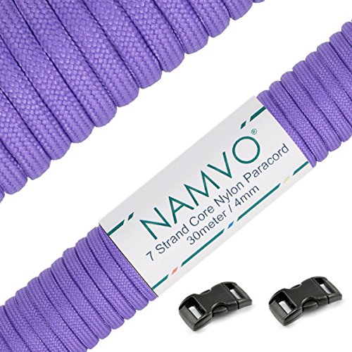 Namvo 550 Paracord Mil Spec Tipo III Cable de paracaídas de 7 Cuerdas Longitud 100 pies / 30 Metros -Brillante púrpura