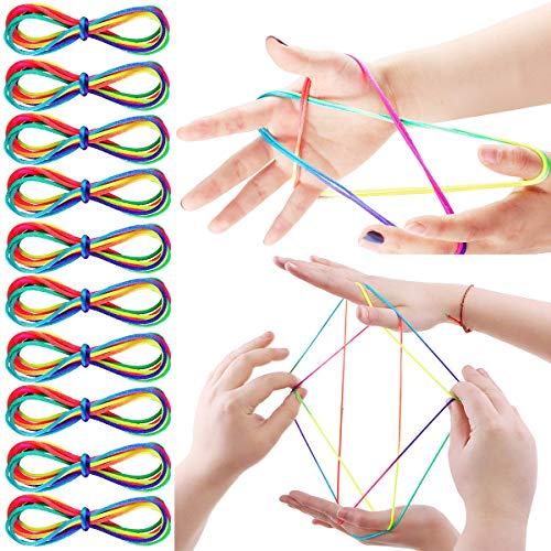 NAOLIU 10 Piezas Cordón Arcoíris,Dedo Juego de la Cuerda,Ztringz Cuerda Elástica,Juego del Hilo para Suministros de Fiestas,Rainbow Rope Que Estimula la Creatividad,Longitud 165cm