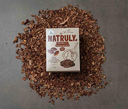 NATRULY Granola BIO de Frutos Secos y Semillas Sin Cereales, Sin Gluten y Sin Azúcar Refinado, Vegana, Sabor Cacao, Coco y Quinoa