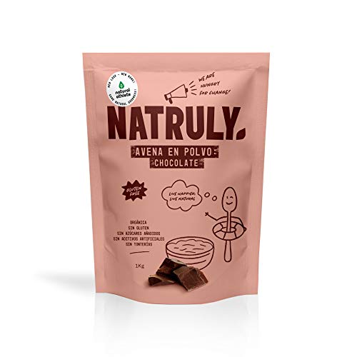 NATRULY Harina de Avena Sabor Chocolate, BIO Avena en Polvo Sin Azúcar, Sin Gluten, 1 KG