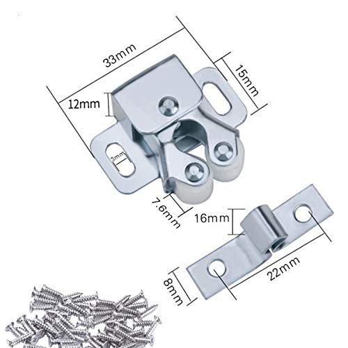 Natuce 12PCS Cierres para Puerta, Cierres de Doble Rodillo para Puerta de Mueble, Pestillo de Glope Cierres para Puerta de Armario Cocina Casa y Muebles Baño Cerradura de Captura de Puertas (Plata)