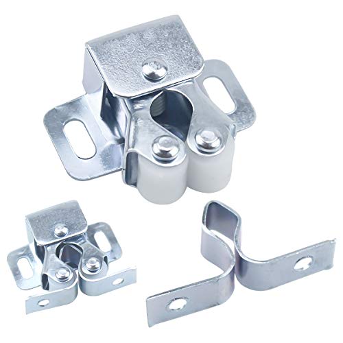 Natuce 12PCS Cierres para Puerta, Cierres de Doble Rodillo para Puerta de Mueble, Pestillo de Glope Cierres para Puerta de Armario Cocina Casa y Muebles Baño Cerradura de Captura de Puertas (Plata)