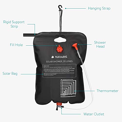 Navaris 2X Ducha Solar para Camping 20 L - Bolsas Plegables con alcachofa y Manguera para Calentar Agua - Duchas portátiles solares para Acampar Surf