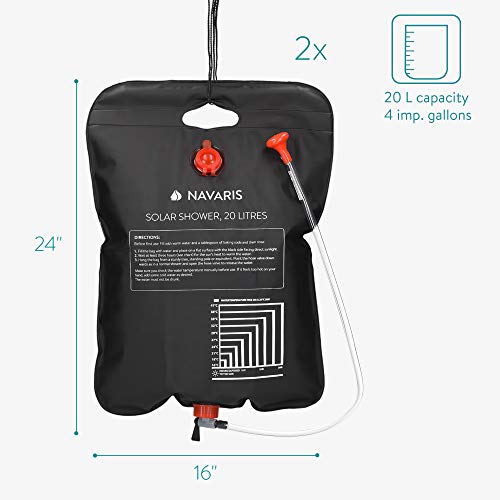 Navaris 2X Ducha Solar para Camping 20 L - Bolsas Plegables con alcachofa y Manguera para Calentar Agua - Duchas portátiles solares para Acampar Surf