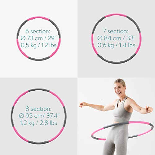 Navaris Aros de Hula Hoop para Fitness - Set de 1x aro para esamblar en 3 tamaños y 2X Anillo de Ø 34 CM para Brazos - Aro de Gimnasia Desmontable