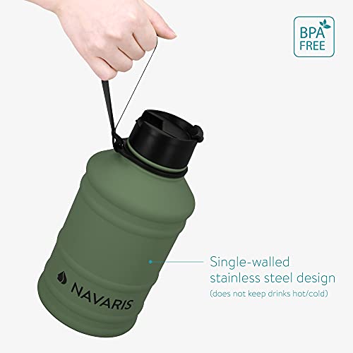 Navaris Botella de Agua de Acero Inoxidable - Cantimplora XXL de Metal de 2.2 L - Garrafa para Bebidas sin BPA para Deporte Camping Gimnasio Oficina