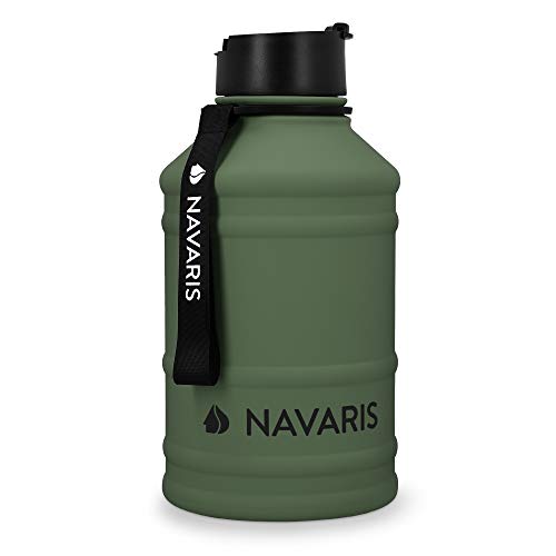 Navaris Botella de Agua de Acero Inoxidable - Cantimplora XXL de Metal de 2.2 L - Garrafa para Bebidas sin BPA para Deporte Camping Gimnasio Oficina