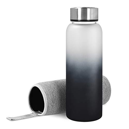 Navaris Botella de Agua de Cristal - Cantimplora de 950 ML de Vidrio borosilicato - Garrafa de 1 Pared con Tapa y Funda de Neopreno - Negro Degradado