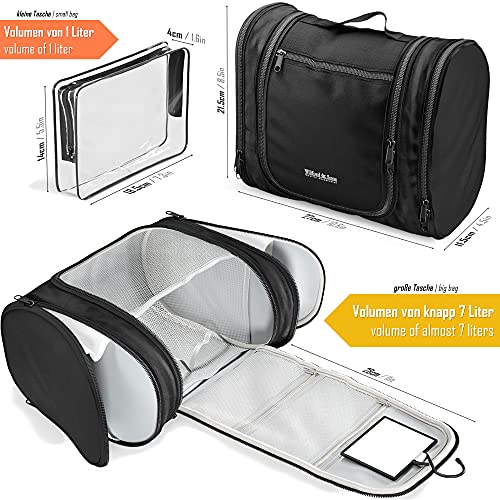 Neceser Viaje Bolsa de Aseo para colgar con Maletin Transparente, Espejo | Bolso Tocador Maquillaje Grande Impermeable | Hombre Mujer Niño - Accesorio Baño, Viajar, Equipaje Mano, Outdoor, Camping