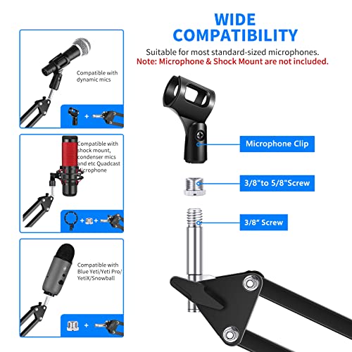 Neewer Brazo de Micrófono, Soporte de Suspensión de Tijera con Adaptador de Tornillo de 3/8" a 5/8" y Ataduras de Cable Compatibles con Blue Yeti, Snowball, Yeti X etc. Carga Máxima 1.5KG