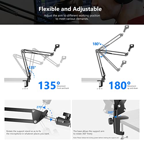 Neewer Brazo de Micrófono, Soporte de Suspensión de Tijera con Adaptador de Tornillo de 3/8" a 5/8" y Ataduras de Cable Compatibles con Blue Yeti, Snowball, Yeti X etc. Carga Máxima 1.5KG