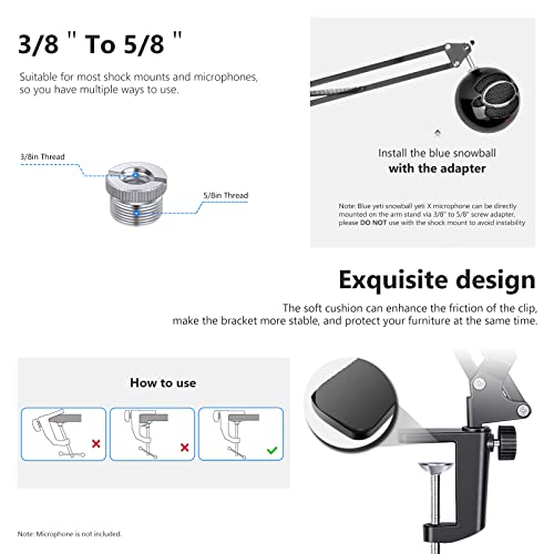 Neewer Brazo de Micrófono, Soporte de Suspensión de Tijera con Adaptador de Tornillo de 3/8" a 5/8" y Ataduras de Cable Compatibles con Blue Yeti, Snowball, Yeti X etc. Carga Máxima 1.5KG