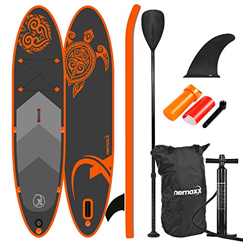 nemaxx PB300 Tabla de Paddle Surf Sup 300x76x15cm, Naranja/Antracita - Tabla de Paddle Board - Tabla de Surf - Hinchable con Mochila, remos, Aletas, Bomba de Aire, Kit de reparación