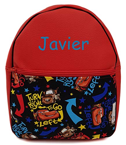 NENEL Mochila Infantil de Polipiel - Mochila Personalizable para Bebé - Modelo Cars - Color Rojo - Medidas 28 x 24 x 11 cm - Personalizar Regalos - Handmade - Hecho en España