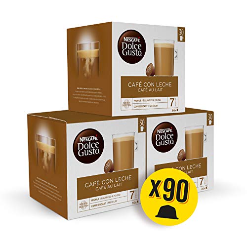 Nescafé Dolce Gusto Cápsulas de Café con Leche Magnum; cápsulas Dolce Gusto de café con una sedosa capa de leche, 3 cajas de 30 cápsulas - 90 Cápsulas