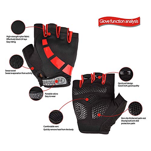 Nesirooh Guantes de MTB Hombre y Mujer, Guantes de Ciclismo Medio Dedos Verano para Moto Bicicleta Bici Gimnasio Hombres Antideslizante Transpirable (Negro Rojo, L)