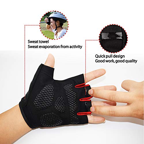 Nesirooh Guantes de MTB Hombre y Mujer, Guantes de Ciclismo Medio Dedos Verano para Moto Bicicleta Bici Gimnasio Hombres Antideslizante Transpirable (Negro Rojo, L)