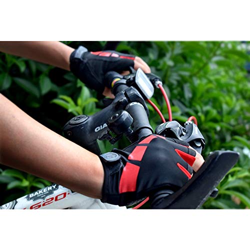 Nesirooh Guantes de MTB Hombre y Mujer, Guantes de Ciclismo Medio Dedos Verano para Moto Bicicleta Bici Gimnasio Hombres Antideslizante Transpirable (Negro Rojo, L)