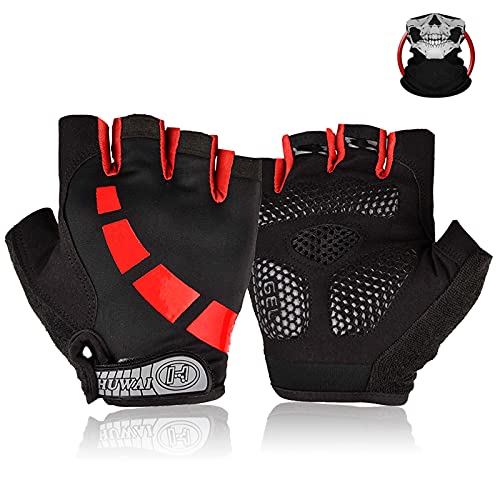 Nesirooh Guantes de MTB Hombre y Mujer, Guantes de Ciclismo Medio Dedos Verano para Moto Bicicleta Bici Gimnasio Hombres Antideslizante Transpirable (Negro Rojo, L)