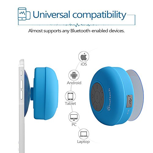 Neuftech Altavoz Bluetooth 4.2 Impermeable Sonido estéreo con Ventosa para iPhone 12/12 Mini 11 Pro MAX 11 /XR XS X 8S Plus 7S 6S 6,para iPad Pro Air Huawei P30 Pro Mate 20 Samsung,Android iOS-Azul