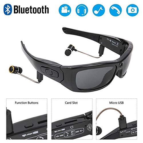 NewZexi Deportes Multifuncionales Gafas de Sol Gafas Bluetooth Cámara HD 1080P Mini DV Grabadora de Vídeo Auricular Bluetooth Reproductor de MP3 Gafas para Conducir Ciclismo Esquí Exterior Deporte